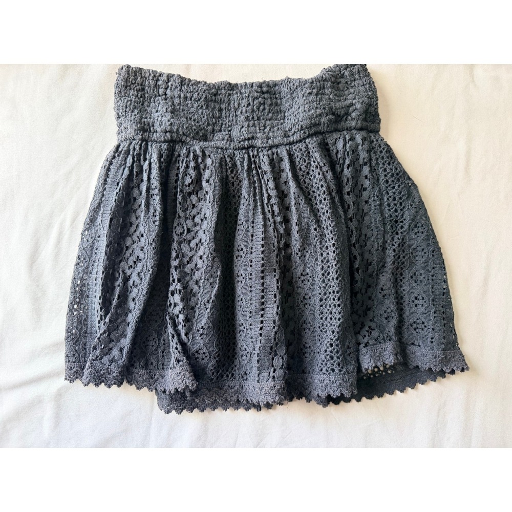 Hollister Black Lace Smocked Waist Mini Skirt Boho Crochet Scalloped Hem